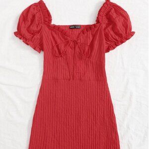 Frill Trim Tie Front Crinkle Dress